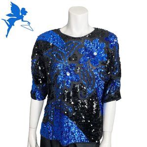 VINTAGE IRIS Floral Allover Sequin Holiday Top